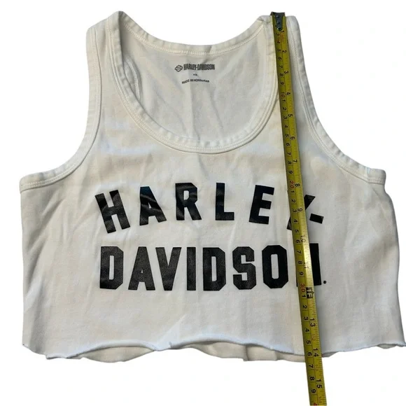 Harley Davidson Size XS Cuttoff Crop Tank Top White Black Moto Biker Grunge Alt - Picture 4 of 6